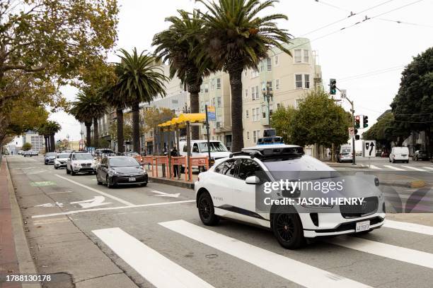 Waymo autonomous vehicle on Market Street in San Francisco, on November 17, 2023.