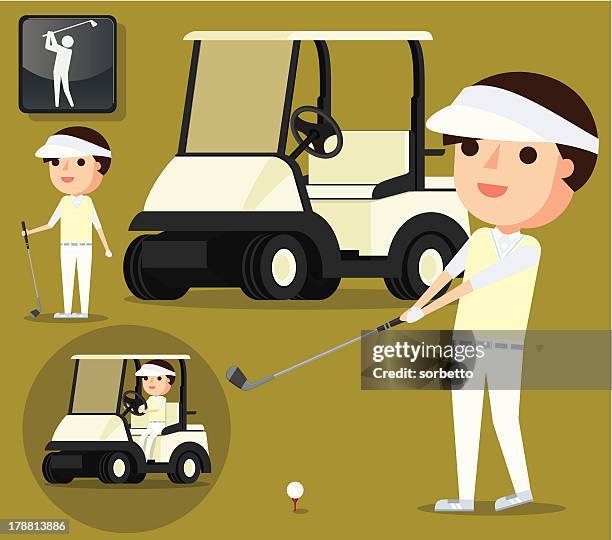 glücklich golfer - drive ball sports stock-grafiken, -clipart, -cartoons und -symbole