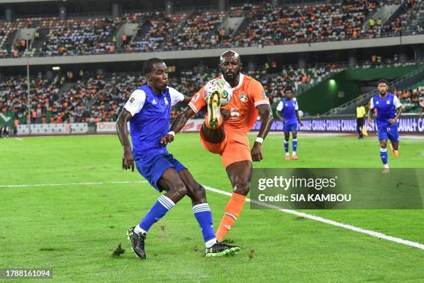 Ivory Coast's midfielder Seko Fofana and Seychelles' midfielder Kenan Nourice vie for the ball during the FIFA World Cup 2026 Africa qualifying match...