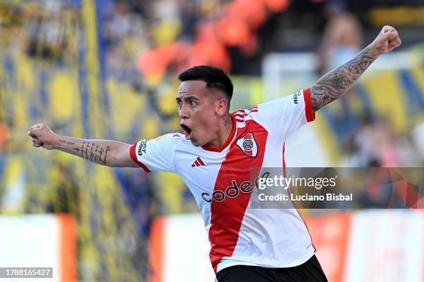 Esequiel Barco of River Plate celebrates after scoring the team's first goal during a Copa de la Liga Profesional 2023 match between Rosario Central...