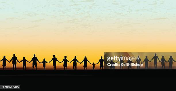 holding hands - united community sunset background - bonding 幅插畫檔、美工圖案、卡通及圖標