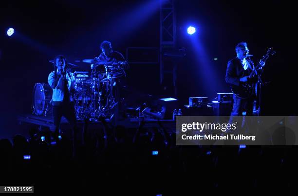 Musicians Ruben Albarran, Luis Ledezma and Joselo Rangel of Cafe Tecvba perform live at Nokia Theatre L.A. Live on August 30, 2013 in Los Angeles,...
