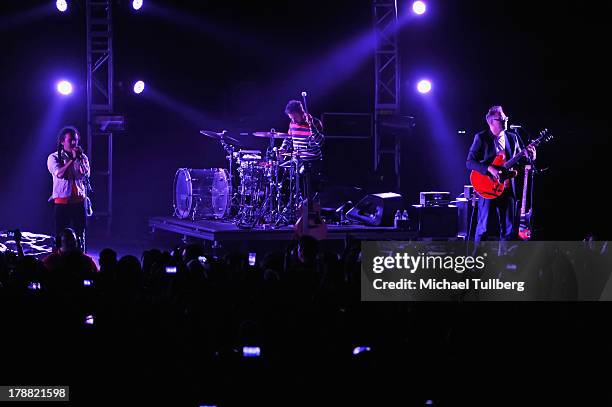 Musicians Ruben Albarran, Luis Ledezma and Joselo Rangel of Cafe Tecvba perform live at Nokia Theatre L.A. Live on August 30, 2013 in Los Angeles,...
