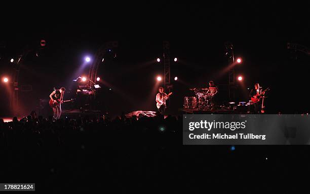 Musicians Enrique Rangel, Emmanuel del Real, Ruben Albarran, Luis Ledezma and Joselo Rangel of Cafe Tecvba perform live at Nokia Theatre L.A. Live on...