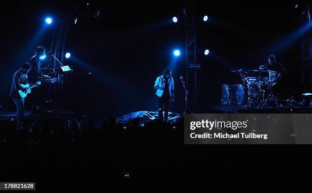 Musicians Enrique Rangel, Emmanuel del Real, Ruben Albarran and Luis Ledezma of Cafe Tecvba perform live at Nokia Theatre L.A. Live on August 30,...