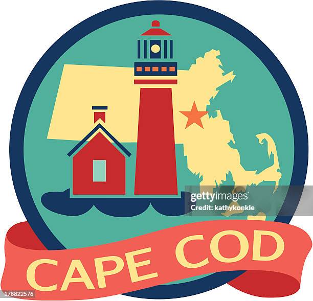 illustrazioni stock, clip art, cartoni animati e icone di tendenza di turistica di cape cod adesivo o etichetta bagaglio - capo cod