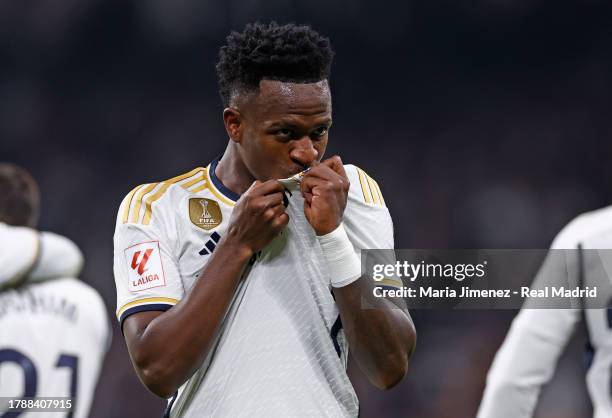 Vinicius Jr., player of Real Madrid, in action during the LaLiga EA Sports match between Real Madrid CF and Valencia CF at Estadio Santiago Bernabeu...