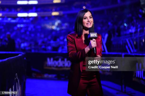 Megan Olivi is seen during the UFC 295 event at Madison Square Garden on November 11, 2023 in New York City.