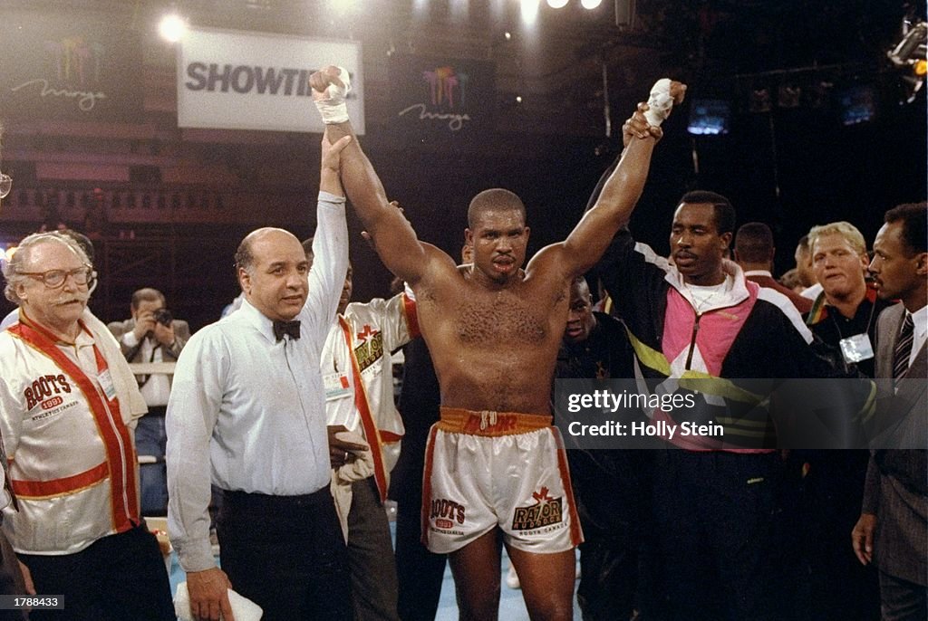 Dunnovan Ruddock Donovan Ruddock raises his arms in the air after his fight against ...