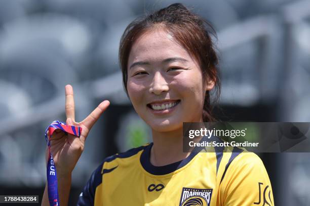 Wurigumula of the Mariners pre game during the A-League Women round four match between Central Coast Mariners and Brisbane Roar at Industree Group...