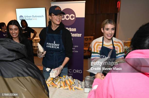 Bridget Moynahan and Emma Roberts attend the Feeding America event in NYC on November 17, 2023 in New York City.
