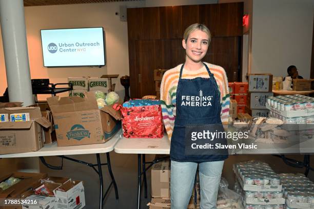 Emma Roberts attends the Feeding America event in NYC on November 17, 2023 in New York City.