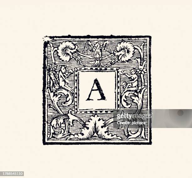 letter a: ornamental pattern from the 17th century - black and white flower tattoo designs stock illustrations