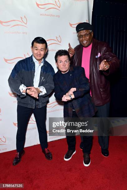 Ronny Chieng, Michael J. Fox and George Wallace attend 2023 A Funny Thing Happened On The Way To Cure Parkinson's at Casa Cipriani on November 11,...