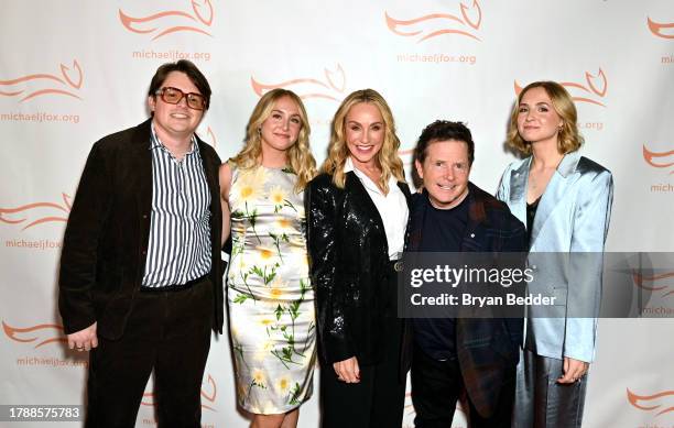 Sam Fox, Aquinnah Fox, Tracy Pollan, Michael J. Fox and Schuyler Fox attend 2023 A Funny Thing Happened On The Way To Cure Parkinson's at Casa...