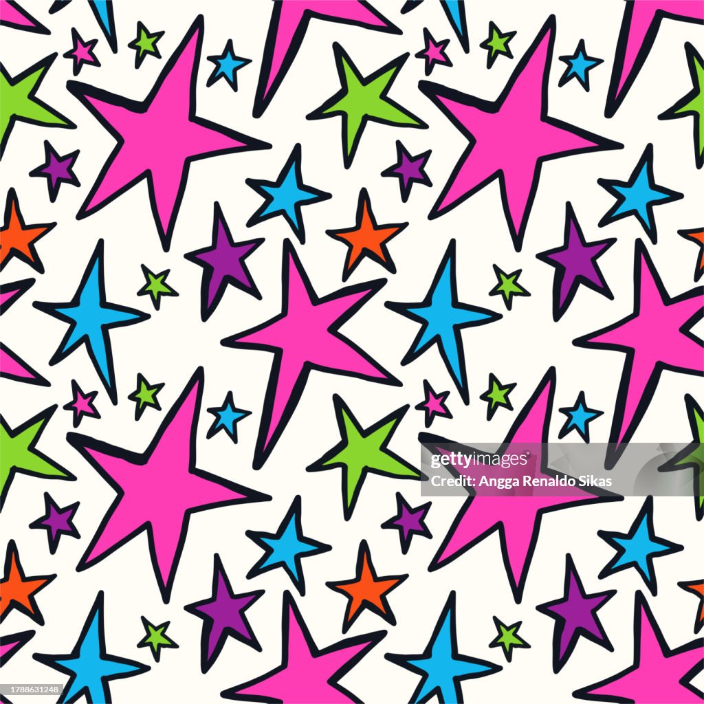 Pattern Stars Colorfol Colorful Hand Drawn Stars Seamless Pattern High-Res Vector Graphic ...