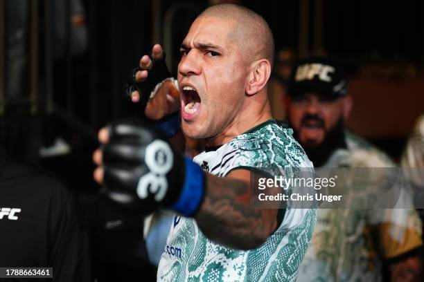 Alex Pereira of Brazil walks to the octagon to face Jiri Prochazka of the Czech Republic in the UFC light heavyweight championship fight during the...