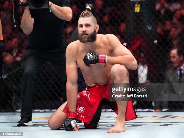 Jiri Prochazka of the Czech Republic awaits Alex Pereira of Brazil in the UFC light heavyweight championship fight during the UFC 295 event at...
