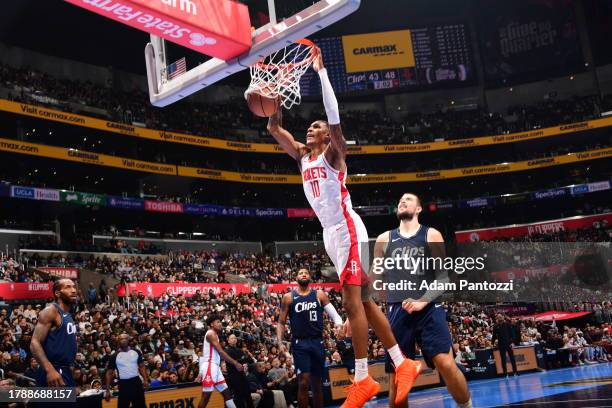 Jabari Smith Jr. #10 of the Houston Rockets dunks the ball during the game against the LA Clippers during the In-Season Tournament on November 17,...