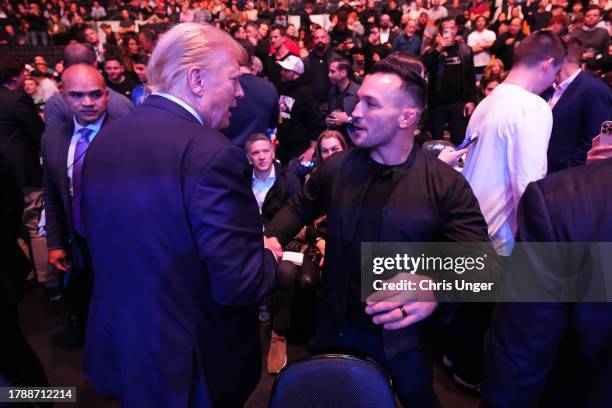 Michael Chandler greets Donald Trump during the UFC 295 event at Madison Square Garden on November 11, 2023 in New York City.