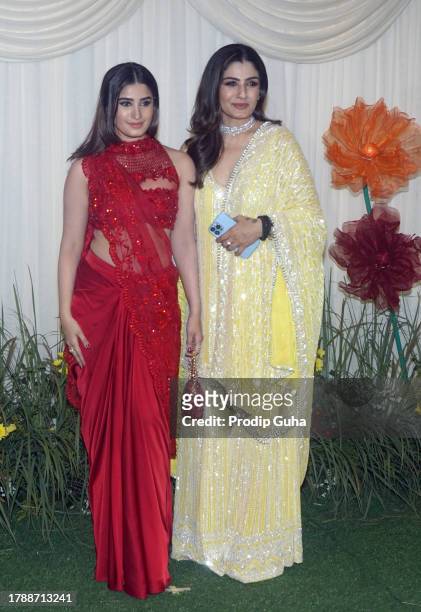 Rasha Thadani and Raveena Tandon attend the Shilpa Shetty Diwali Bash on November 11, 2023 in Mumbai, India