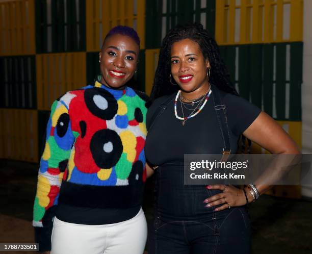 Lezli Levene Harvell and Kelis attend a Farm to Feast Dinner Party during Honeyland Festival Day 1 on November 11, 2023 in Sugar Land, Texas.