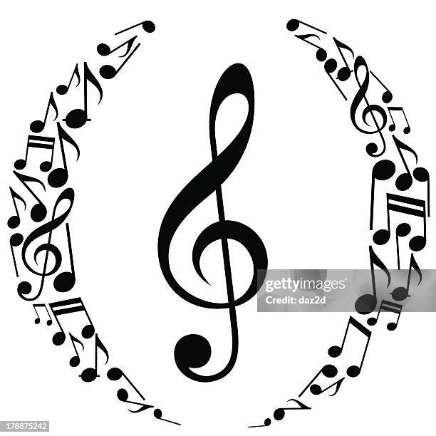 ilustraciones, imágenes clip art, dibujos animados e iconos de stock de la composición musical notes oval - clave de sol