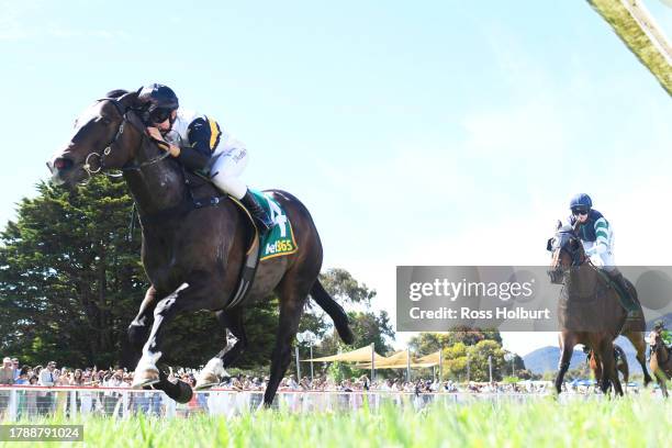 It's Kind Of Magic ridden by Jordyn Weatherley wins the Carrazzo Tauto Sprint BM64 Handicap at Dunkeld Racecourse on November 18, 2023 in Dunkeld,...