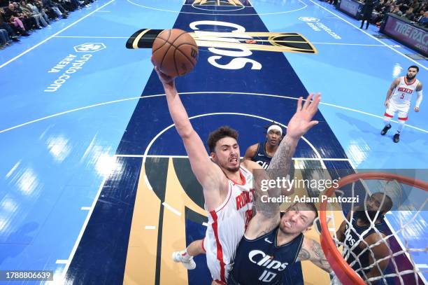 Alperen Sengun of the Houston Rockets drives to the basket during the game against the LA Clippers during the In-Season Tournament on November 17,...