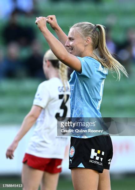Holly McNamara of Melbourne City celebrates scoring a goal during the A-League Women round four match between Melbourne City and Western Sydney...