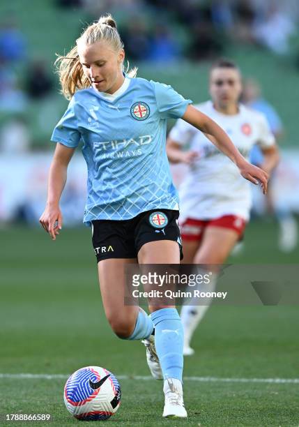 Holly McNamara of Melbourne City controls the ball during the A-League Women round four match between Melbourne City and Western Sydney Wanderers at...