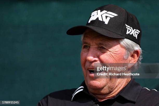 Gary Player is seen on the first tee during Day Four of the Nedbank Golf Challenge at Gary Player CC on November 12, 2023 in Sun City, South Africa.