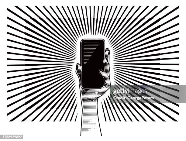 hand holding phone - hands texting stock illustrations