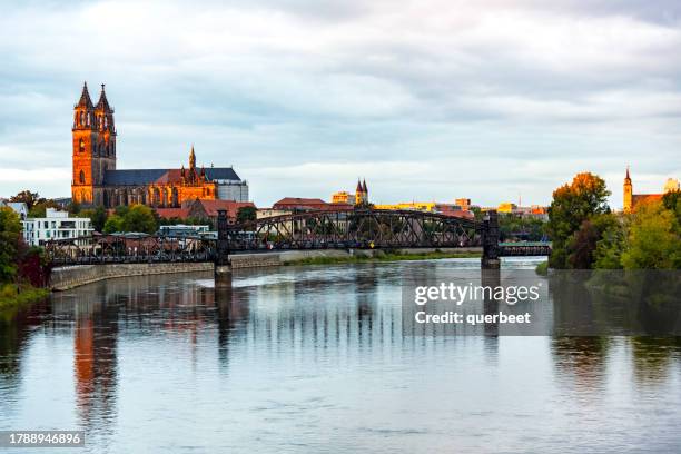 magdeburg cathedrale with river elbe - saxony anhalt stock pictures, royalty-free photos & images