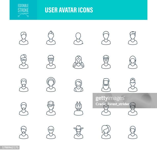 user avatar icons editable stroke - face profile stock illustrations