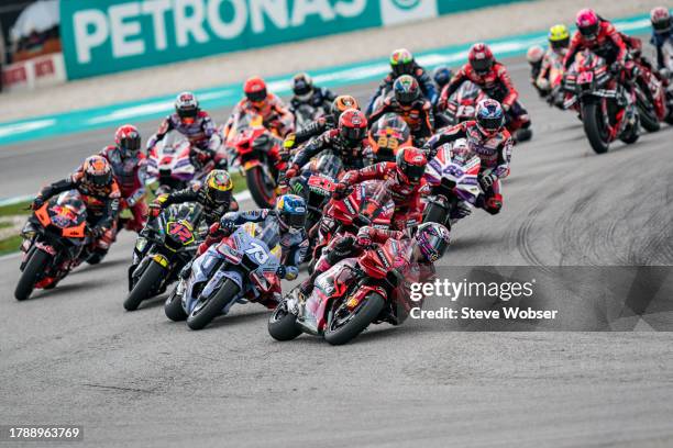 MotoGP race start - Enea Bastianini of Italy and Ducati Lenovo Team leads the field during the Race of the MotoGP PETRONAS Grand Prix at Sepang...