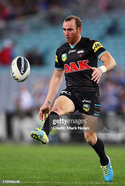 Luke Walsh of the Panthers in action during the round 25 NRL match between the Canterbury Bulldogs and the Penrith Panthers at ANZ Stadium on August...