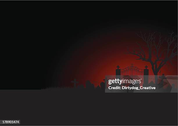 spooky cemetery silhouette - gravestone stock illustrations