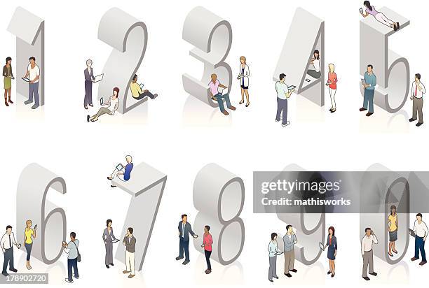 illustration of gray isometric numbers with people - 大文字 幅插畫檔、美工圖案、卡通及圖標