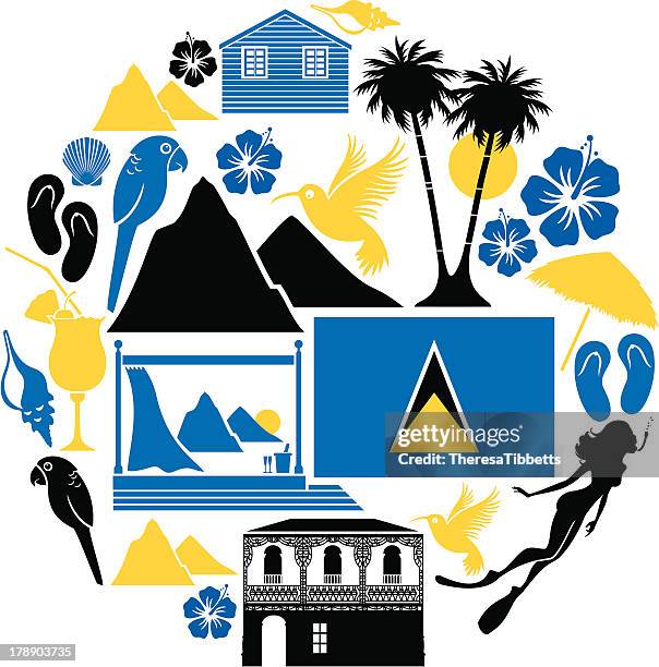 st lucia icon set - caribbean culture stock illustrations