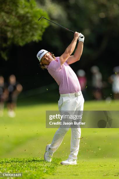 Cameron Smith of Australia plays his approach on hole 14 during the final round of the Hong Kong Open at Hong Kong Golf Club on November 12, 2023 in...