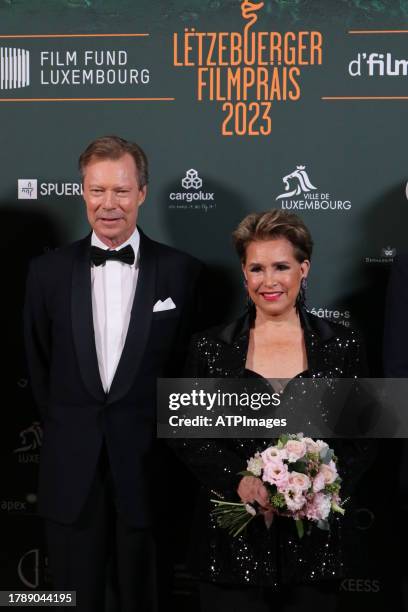 The Grand Duchess of Luxembourg Maria-Theresa and H.R.H. The Grand Duke Henri, Prince of Nassau, Prince of Bourbon-Parma look on during the...