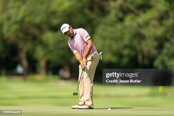 Gaganjeet Bhullar of India putts on hole 15 during the final round of the Hong Kong Open at Hong Kong Golf Club on November 12, 2023 in Hong Kong,...