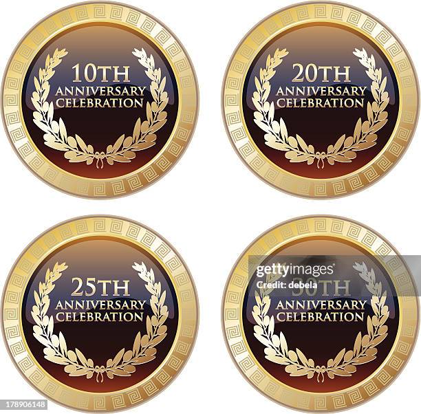 anniversary celebration medals - celebrating 20 years stock illustrations