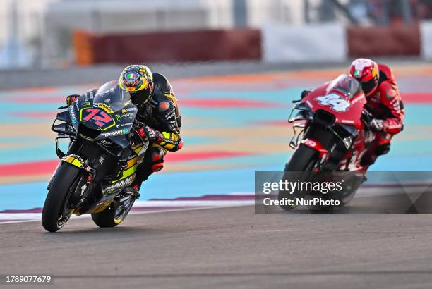 Spanish MotoGP rider Maverick Viales of Aprilia Racing action Free Practice 1 session of MotoGP Qatar Airways Grand Prix of Qatar 2023 at the Losail...