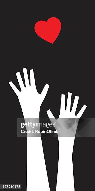 hands reaching for heart - hands stretched stock illustrations