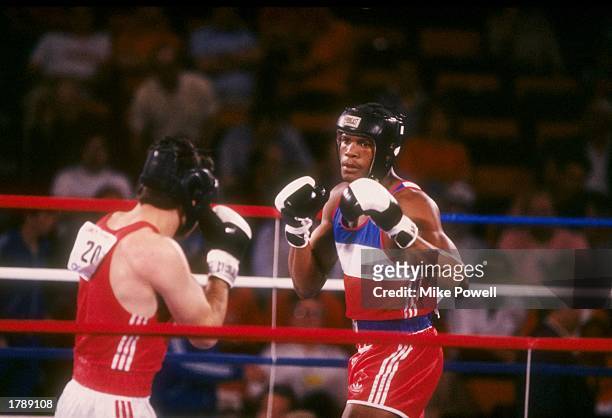 Felix Savon squares up his opponent during a World Amateur Boxing fight in Reno, Nevada. Mandatory Credit: Mike Powell /Allsport