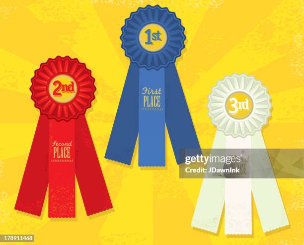 set of three award ribbons - seconde place stock illustrations