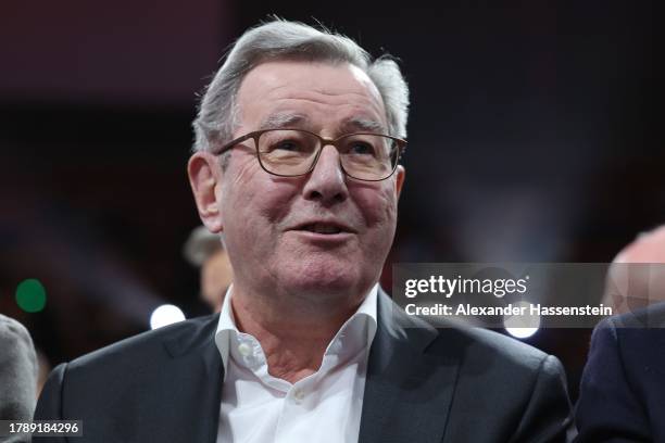 Karl Hopfner looks on during the annual general meeting of football club FC Bayern Muenchen at Rudi-Sedlmayer-Halle on November 12, 2023 in Munich,...