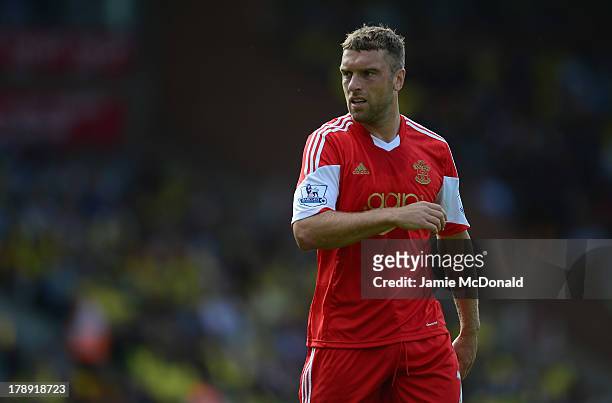 Rickie Lambert of Southampton in action during the Barclays Premier League match between Norwich City and Southampton at Carrow Road on August 31,...